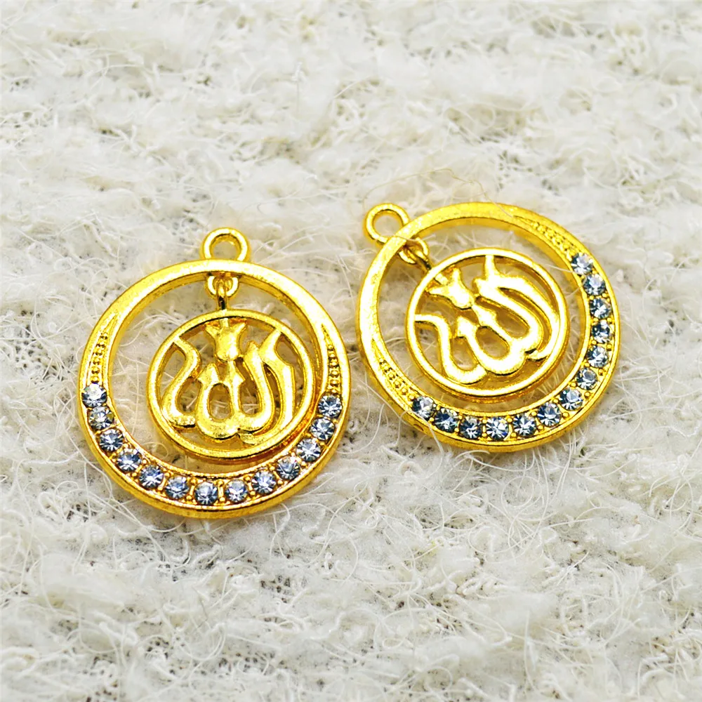 

Round Allah Pendant Heart Jewelry New Vintage Rhinestone Necklace Charms Findings for Women Men Religion Muslim Islam Allah