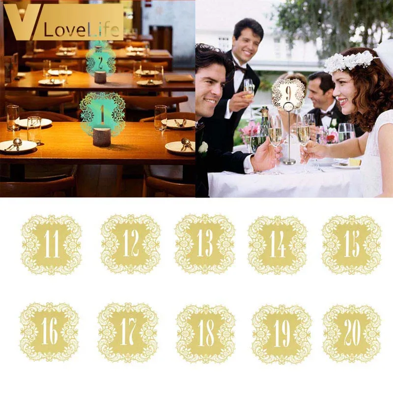 10 шт. бежевого и золотого цвета Ажурные кружевные настольные карты с номером