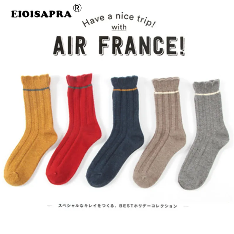 Зимние женские носки [EIOISAPRA] японские Короткие шерстяные кружевные хлопковые до