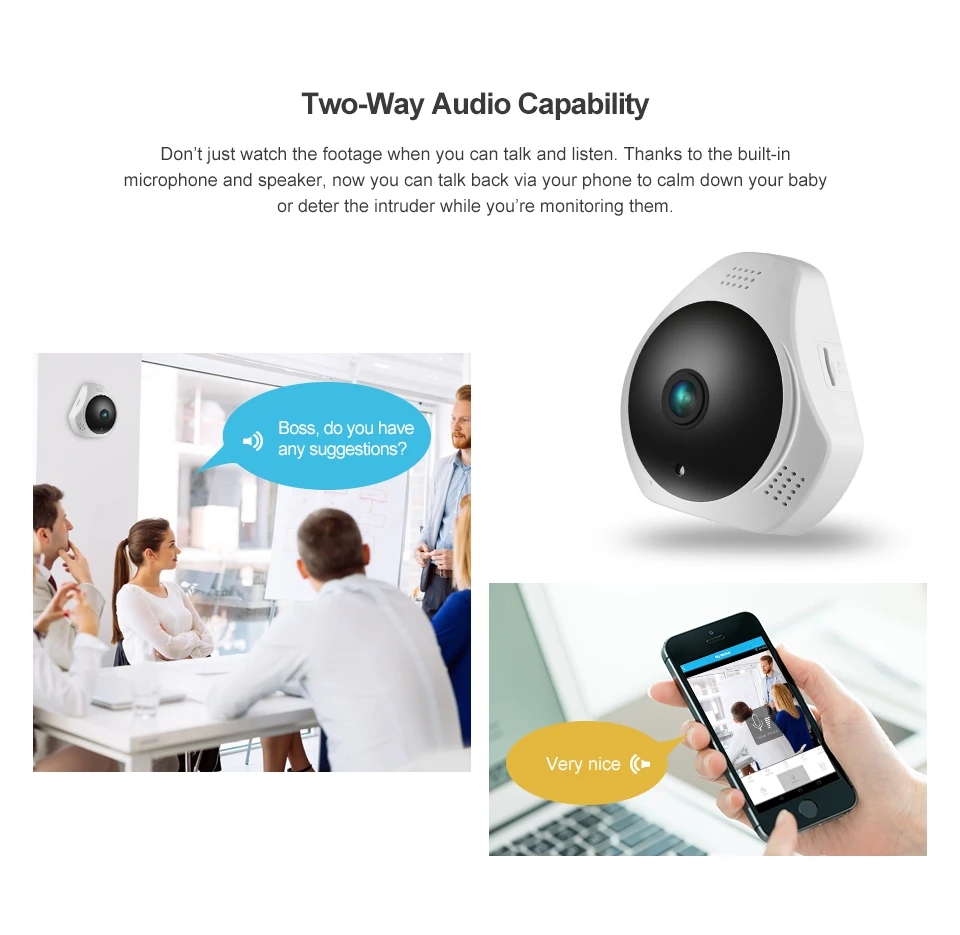 SANNCE 360 градусов Беспроводная панорамная камера мини 960P сеть Wi-Fi рыбий глаз безопасности ip-камера wifi 1.3MP видео Встроенный микрофон
