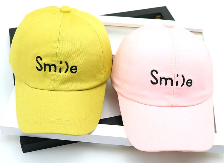 100% хлопок Детские повседневные бейсболки с вышивкой смайлика шапки от солнца