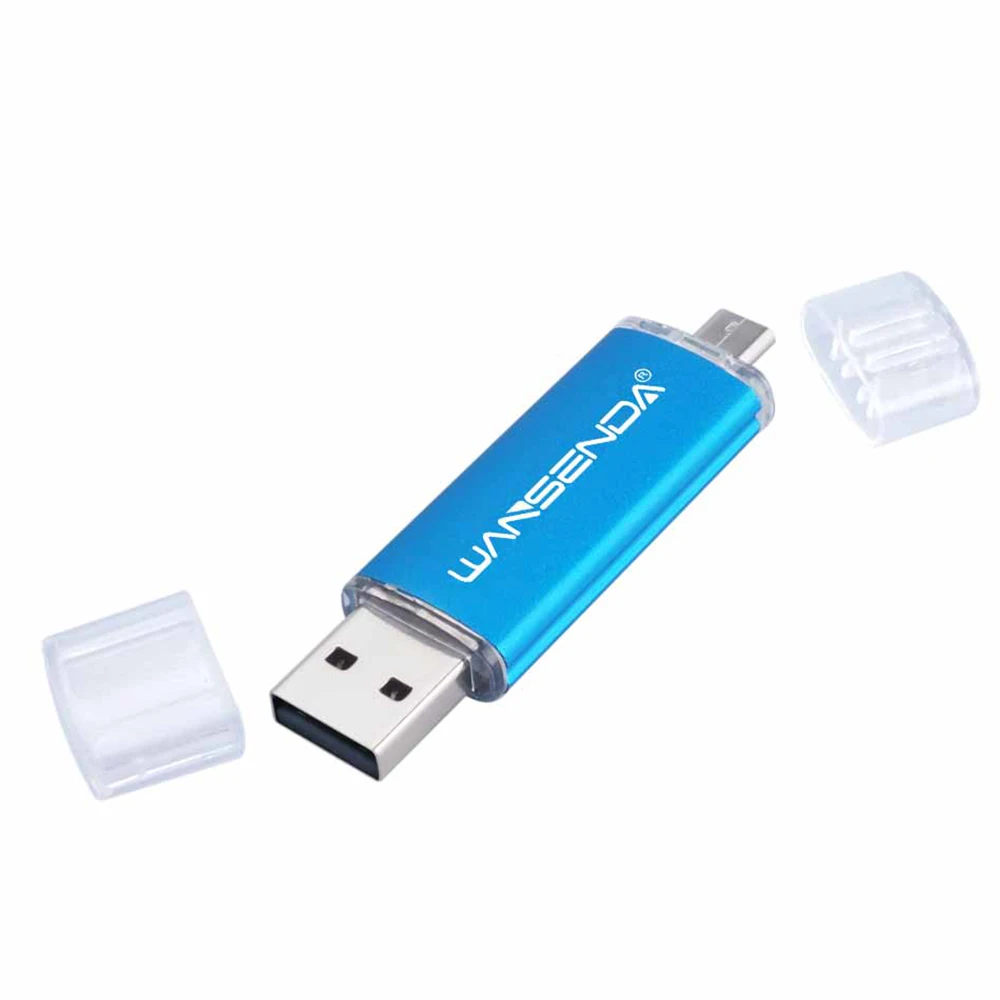 Синий WANSENDA USB 2,0 OTG USB флеш-накопитель для телефонов на Android 256 ГБ 128 ГБ 64 ГБ флеш-накопитель 32 Гб 16 Гб Micro USB карта памяти 8 Гб флешка - Цвет: Синий