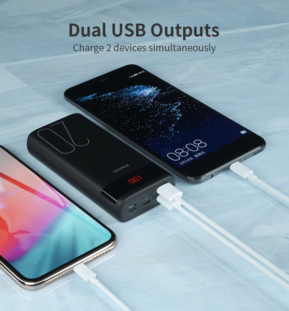 ROMOSS Ares 20 20000 мА/ч, Мощность банк Тип usb Портативный Зарядное устройство Внешнего Батарея 5V 2.1A с светодиодный Дисплей для мобильных телефонов, планшетов