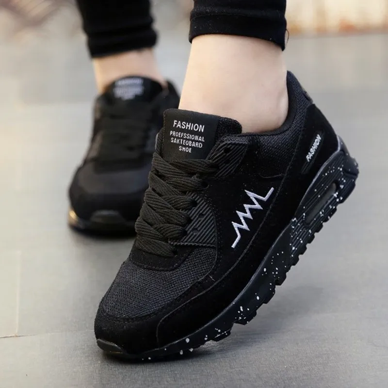 black fashion shoes Женская Повседневная обувь; Модные женские кроссовки; черные дышащие туфли на танкетке для женщин; спортивная обувь; tenis feminino zapatillas mujer - Цвет: black fashion shoes