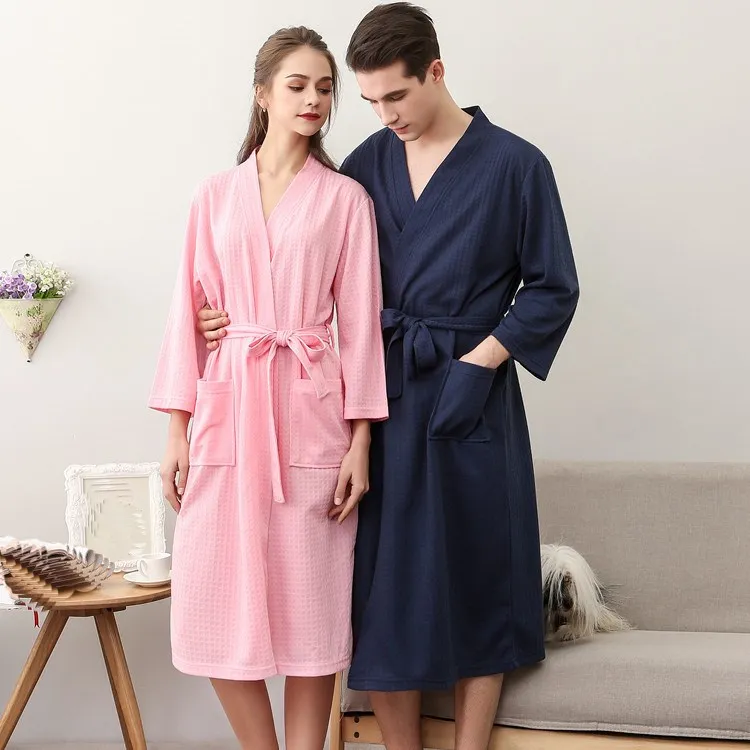 Модный Вафельный Халат для влюбленных размера плюс банный халат на шнуровке