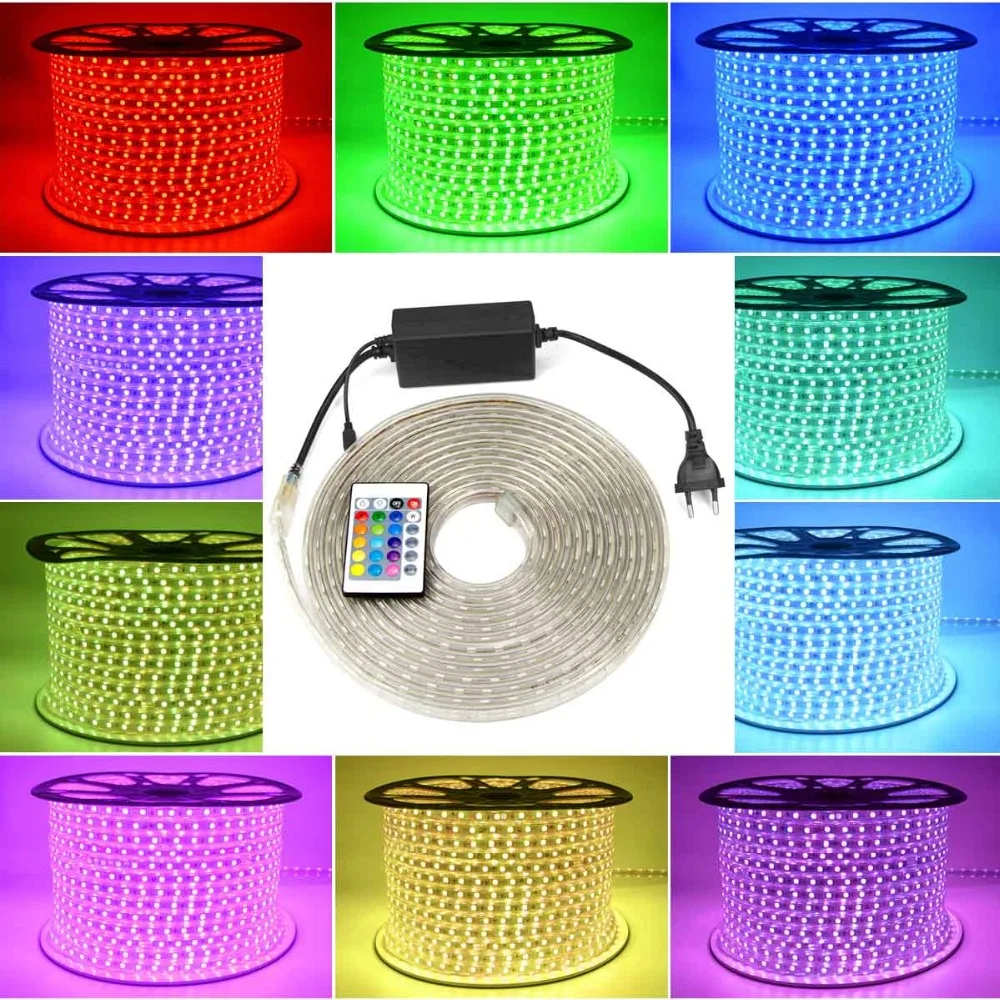 Светодиодная лента RGB 1 25 м 220 В 5050 SMD водонепроницаемая Садовая уличная для