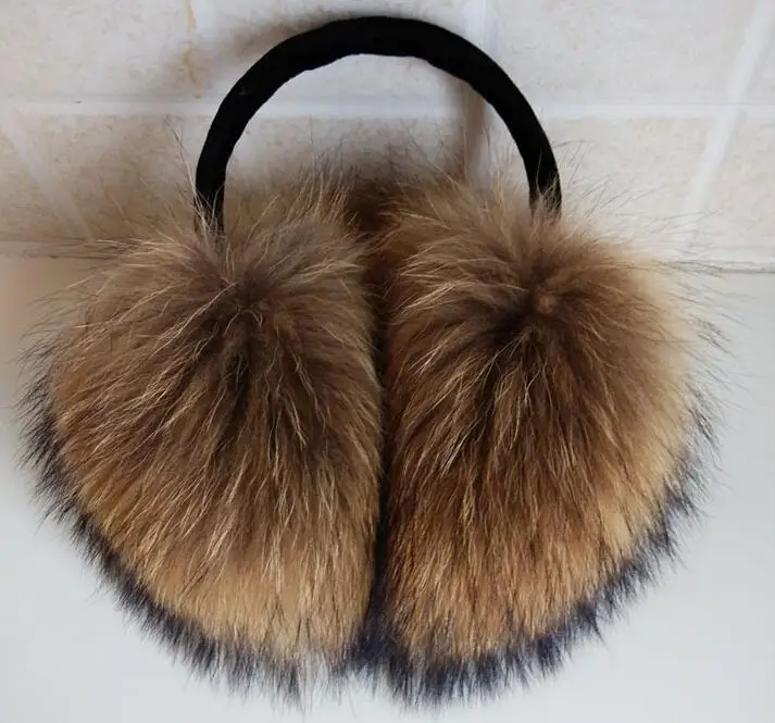 ZDFURS* очень большие наушники из меха енота, корейские наушники из натурального меха, милые персональные плюшевые меховые теплые наушники - Цвет: natural