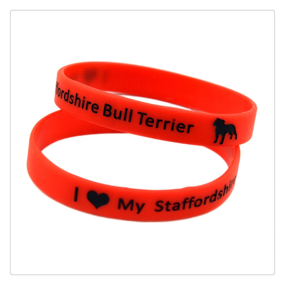 OBH 2 шт Debossed I Love My Staffordshire бультерьер силиконовый резиновый браслет