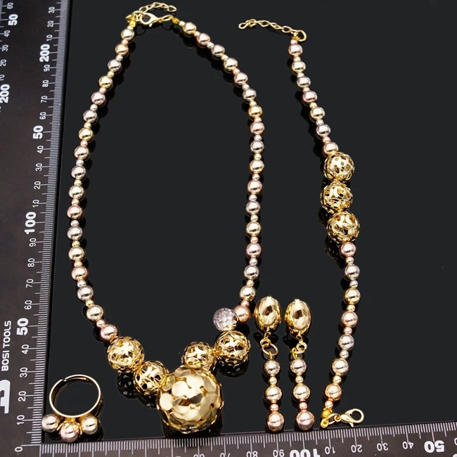 

Hot selling jewelry sets Austrian gold color necklace earrings ring bangle jewellery for women