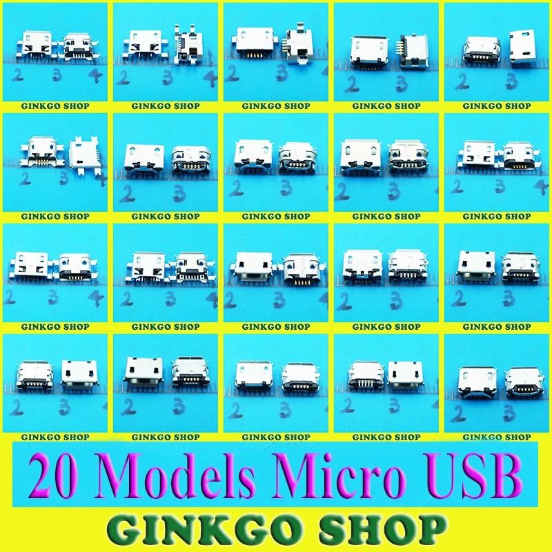 20 моделей 2000 шт./лот Micro USB Jack 5P 5pin разъем для зарядки Mix SMD DIP V8 порт данных|dip