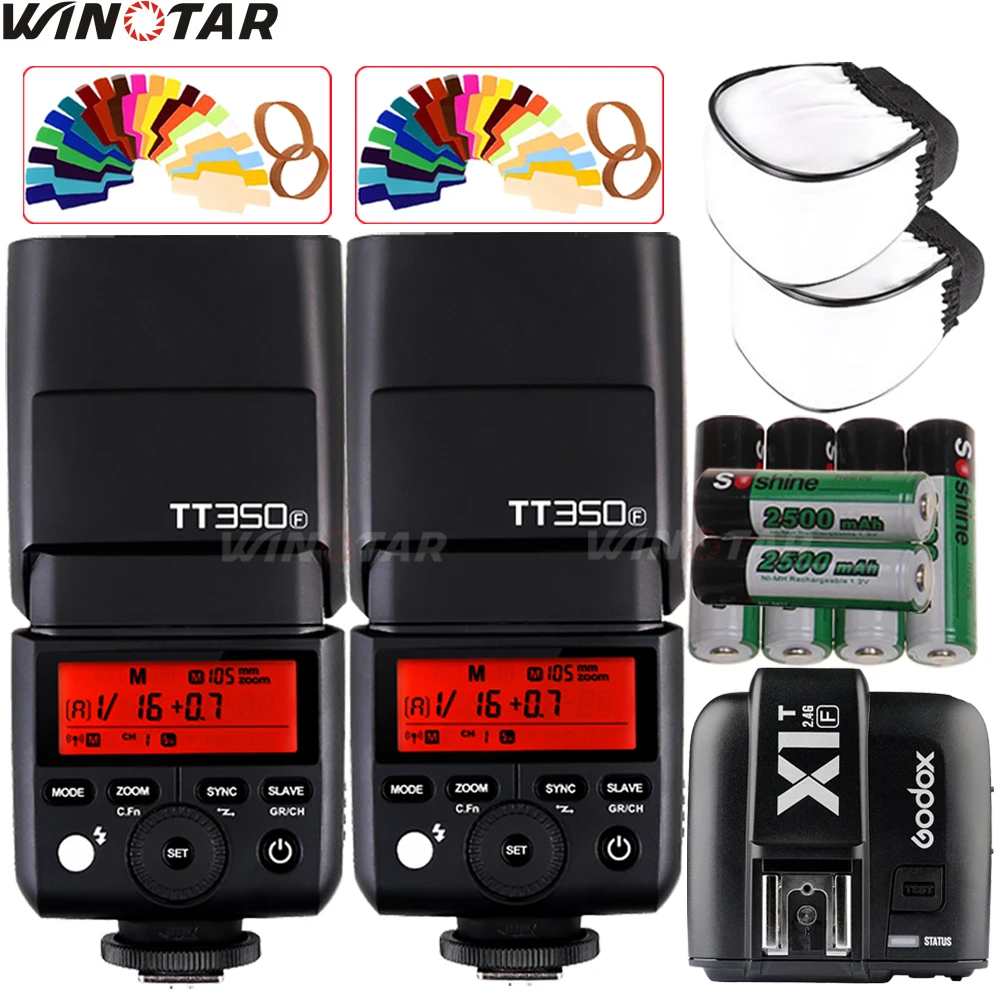 2x Godox TT350F TTL 2 4G 1/8000s мини вспышка + строительный триггер 4x2500 мАч аккумулятор для Fuji