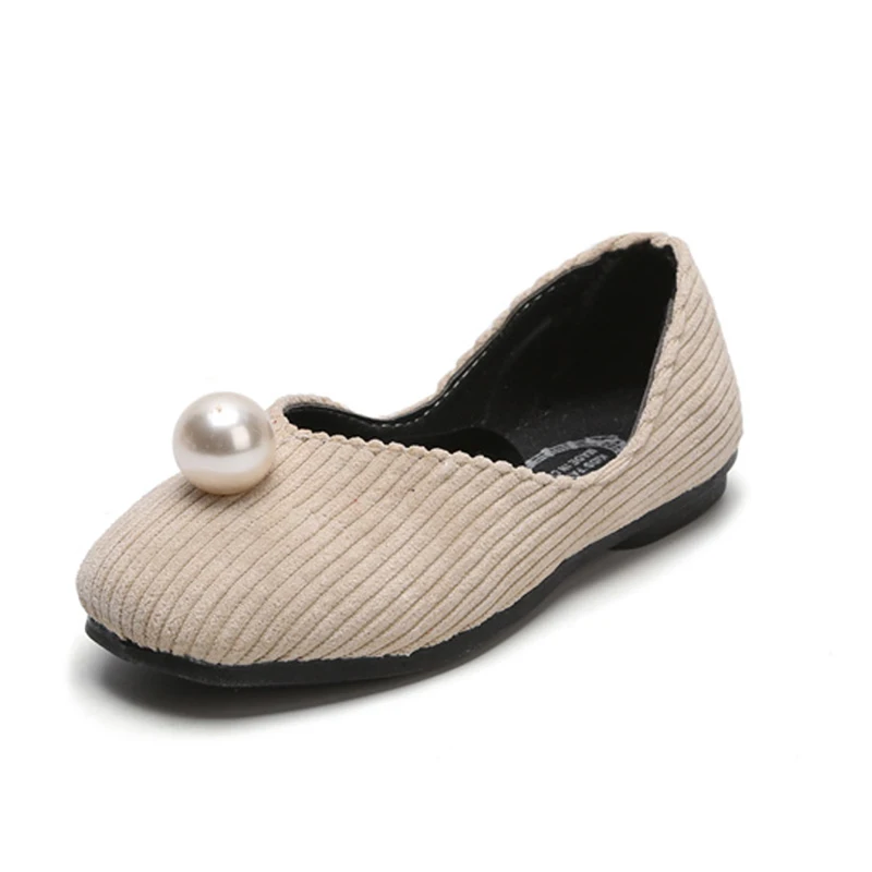 Mumoresip Girls Princess Shoes Flock Fabric With Pearl Soft Kids Flats Elastic Band Black Pink Beige Sweet 4-10 yr | Детская одежда и
