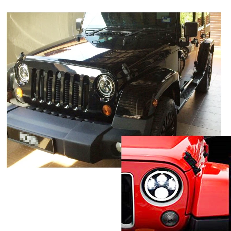 

7inch Round Led Headlight High Low Beam Light Halo Angle Eyes DRL Headlamp For Lada 4x4 Urban Niva Land Rover 90/110 Defender.