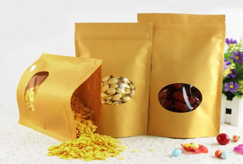 Пакеты для пищевых продуктов из крафт бумаги Многоразовые со стоячим замком и