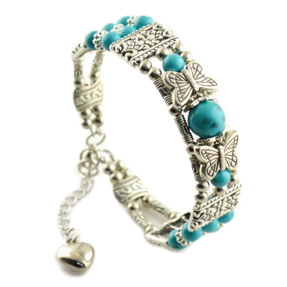 Оптовая продажа цвет: старое серебро сплав Бабочка Браслеты с подвесками и