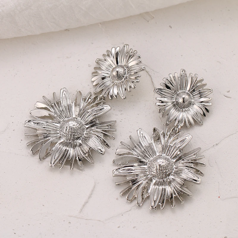 YMYW трендовые элегантные двойные с цветами висячие серьги золото/серебро