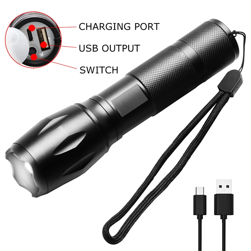 

PANYUE 2018 Newest USB Flashlight 1000 Lumens Flashlight LED T6 Torch Zoomable Flash Light Lamp Lighting with USB Charger