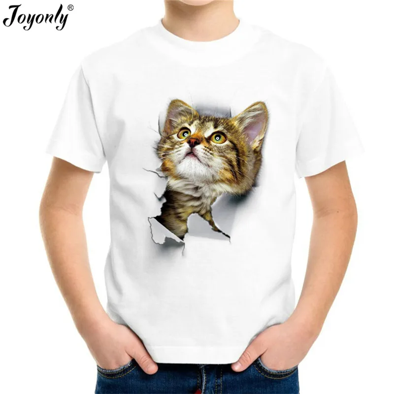 Joyonly 2018 Boys Girls Summer Animal cat Print T-Shirt Kids Apparel Baby Clothes Children Hipster Fashion T shirt Cool Tops