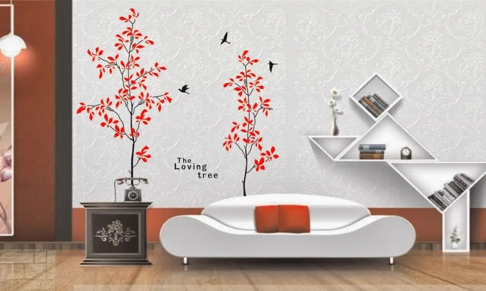 

Наклейки на стену с изображением влюбленных деревьев и птиц, съемные виниловые украшения «сделай сам» для спальни, гостиной, художественны...