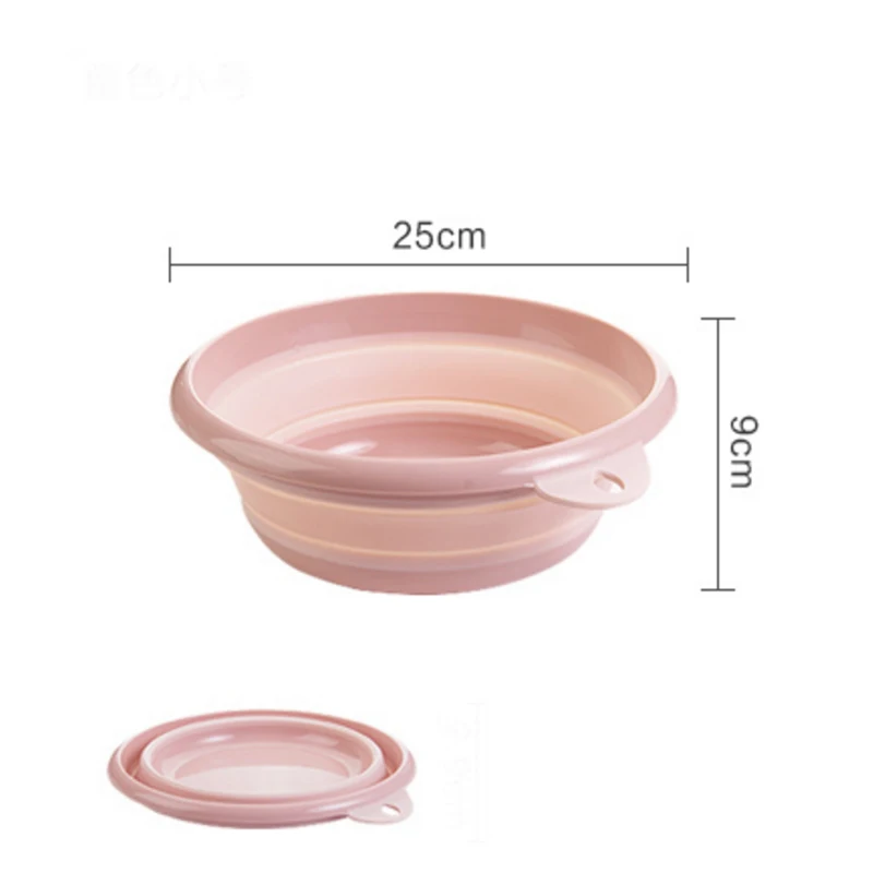 Pink 25cm x 9cm Складное пластиковое ведро для раковины для путешествий icnic, портативная миска для воды, кухонная баскетбольная ванна для дома - Цвет: Pink 25cm x 9cm