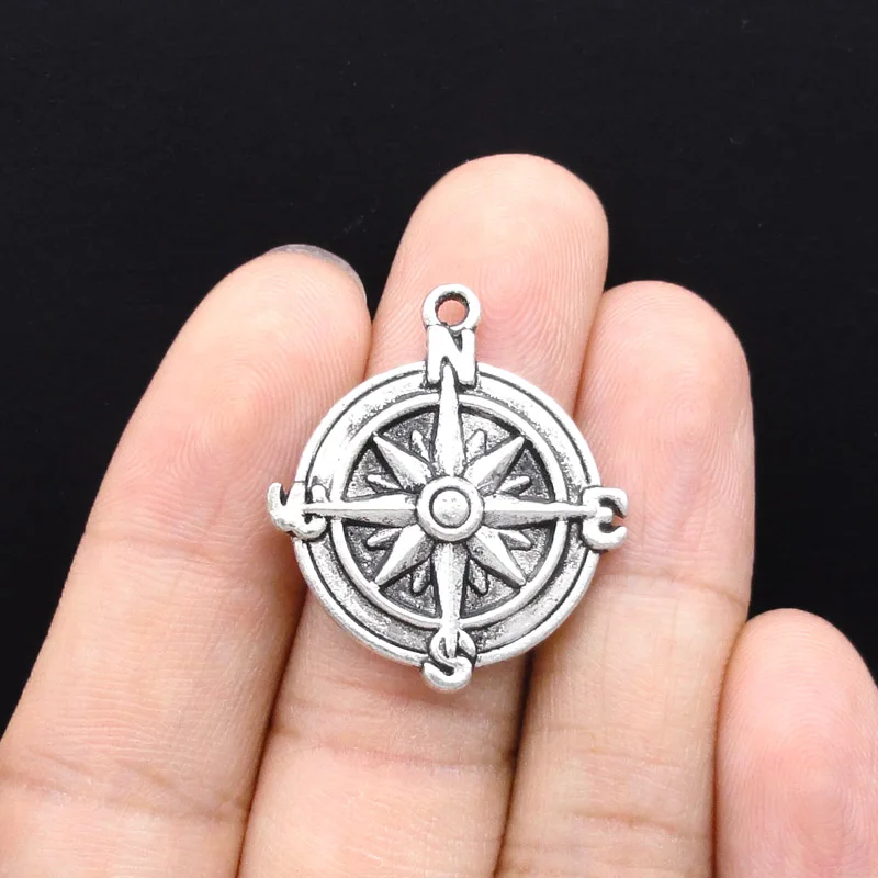 25pcs Antique серебристый компас Подвески 29x25mm|charm pendant|compass charmsilver charm pendant |