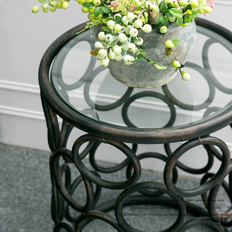 Металлический Железный набор два круглых кофейных столика угловой Ретро Круглый