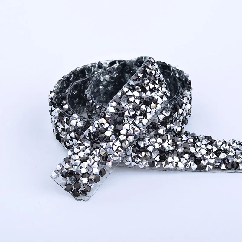 Black add Silver JUNAO 5 ярдов* 15 мм Розовый AB Стразы сетчатая цепочка исправление смолы страз аппликации отделка Кристалл Ткань для DIY одежды обувь - Цвет: Black add Silver