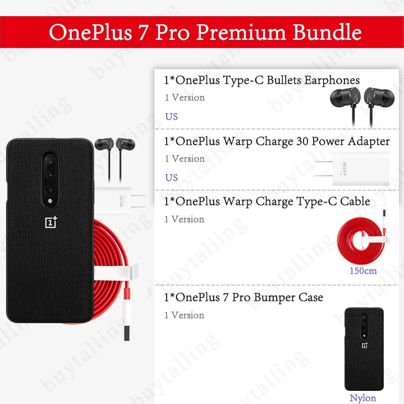 Premium Nylon 150 Чехол-бампер для OnePlus 7 Pro Premium bundle 1+ 7PRO x1 пули типа C x1 варп-заряд 30 адаптер питания x1 варп-заряд type-C кабель x1 - Цвет: Premium Nylon 150