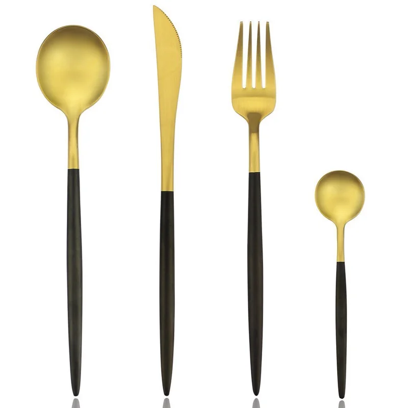 Роскошные наборы столовых приборов из 4 предметов с матовой черной ручкой и