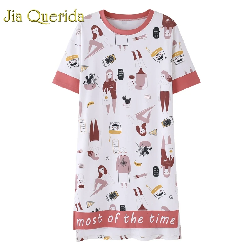 J & Q ночная рубашка для женщин 2019 Ночное платье милый 100% хлопок короткий сна