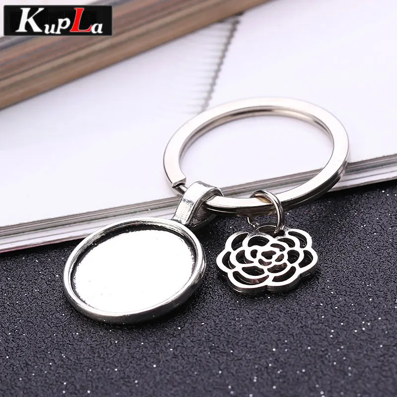 Antique Silver Винтаж цветок брелки для ключей 20 мм круглый кабошон, сделай сам, ювелирное изделие пустой брелок с кабошоном брелки для ключей ручной работы для Для женщин - Цвет: Antique Silver