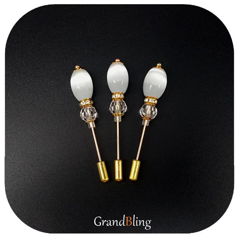 

Oval Opal Beads Long Stick Pins Brooch Handmade Hijab Pins Wholesale