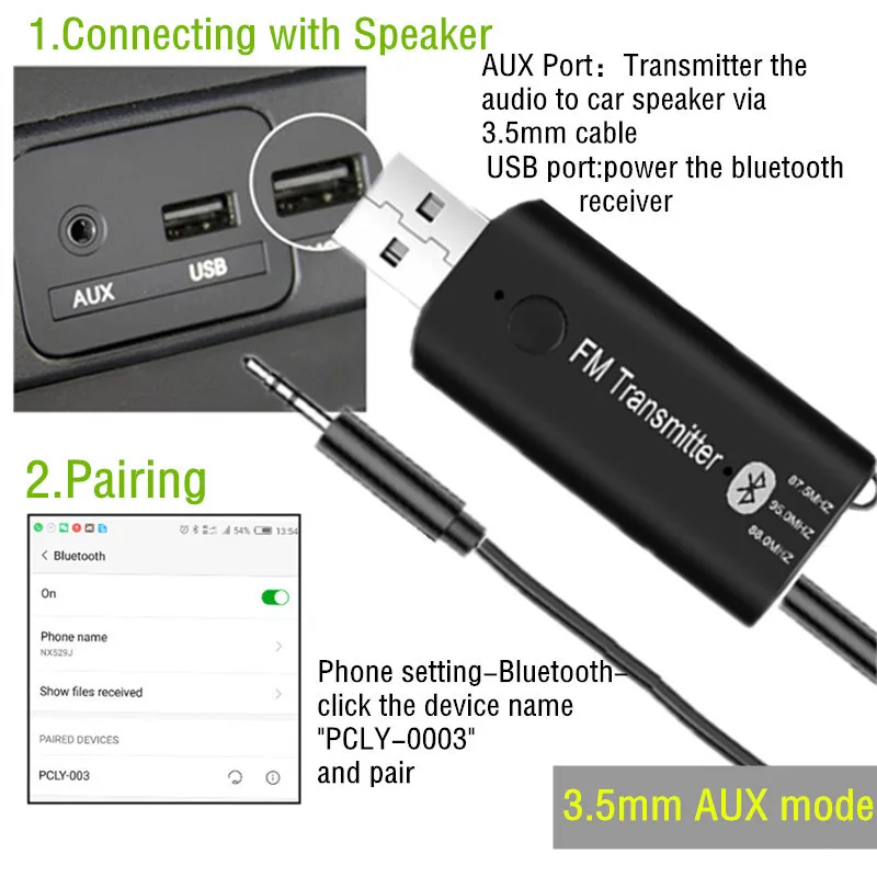Приемник Bluetooth 2 в 1 FM передатчик V5.0 2.1EDR беспроводной аудиоприемник с разъемом usb 3 5