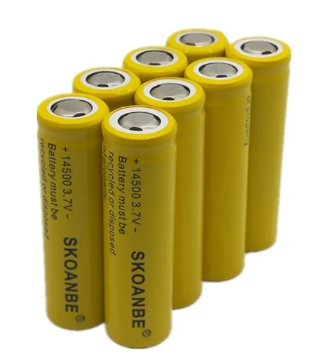 1/2 шт 14500 700-800mAh 3,7 V литий-ионные аккумуляторные батареи литиевые для светодиодных фар фонарик игрушки с плоской головкой желтый