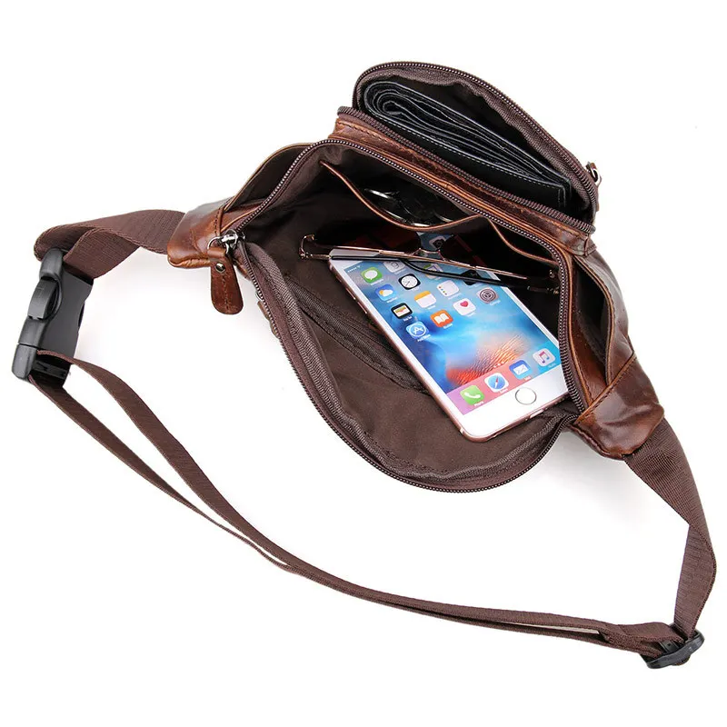 

Nesitu Best High Quality Coffee Vintage Cowhide 100% Guarantee Real First Layer Genuine Leather Waist Bags #M7218