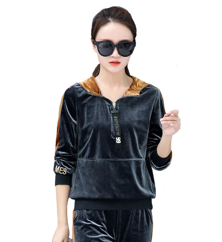 

Velour Tracksuit For Women Winter Velvet Sweatsuit Long-sleeved Fleece Clothes Sets Sportswear for Female two-piece outfit
