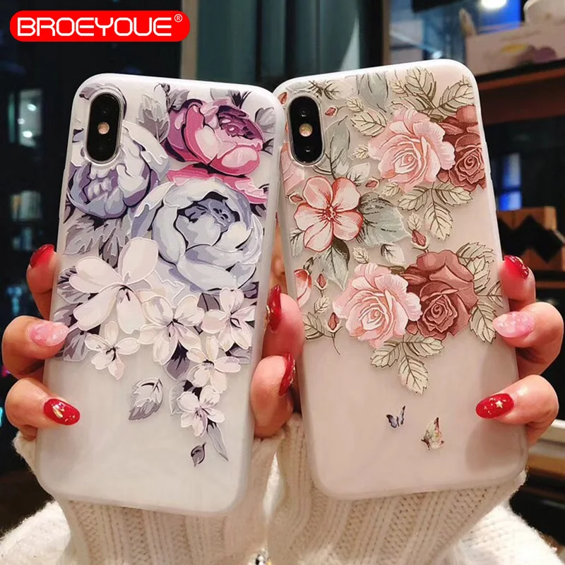 BROEYOUE Phone Case For Xiaomi Redmi 4X 4A 5A 5 Plus Note 4 Pro Prime Mi A1 5X Cases 3D Relief Silicone Floral Cover |