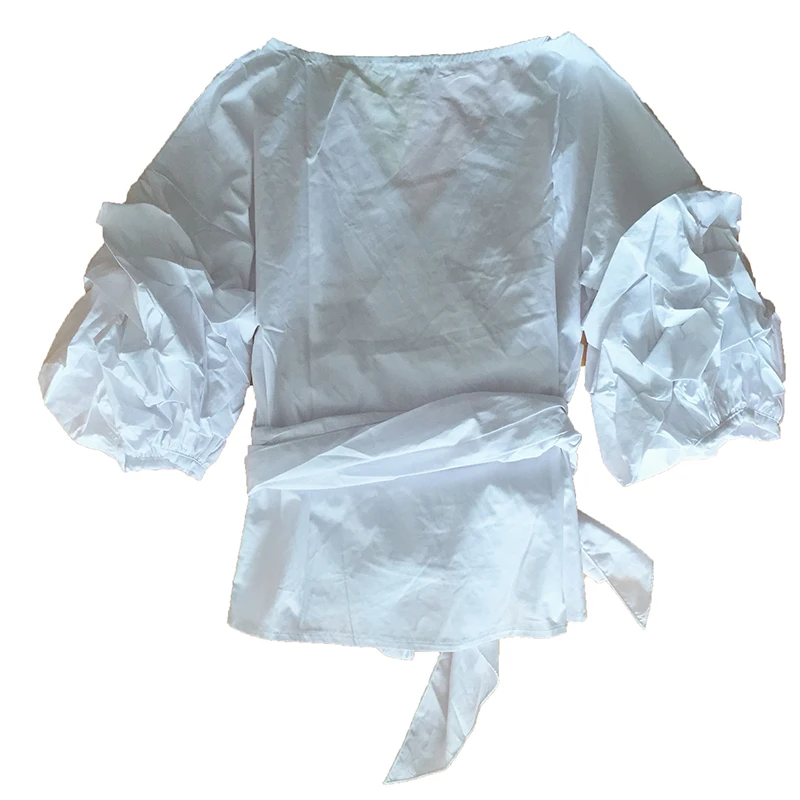 Женская Повседневная Блузка с рукавами-фонариками шнуровкой поясом и бантом