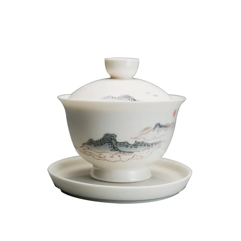 B 100 мл белая фарфоровая красочная чайная чаша Gaiwan с крышкой и блюдцем, набор чайных церемоний, посуда для напитков, чайная посуда, чайник, Декор, ремесла - Цвет: B
