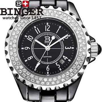 Оптовая продажа люксовый бренд Бингер Мода Для женщин со стразами Часы черный
