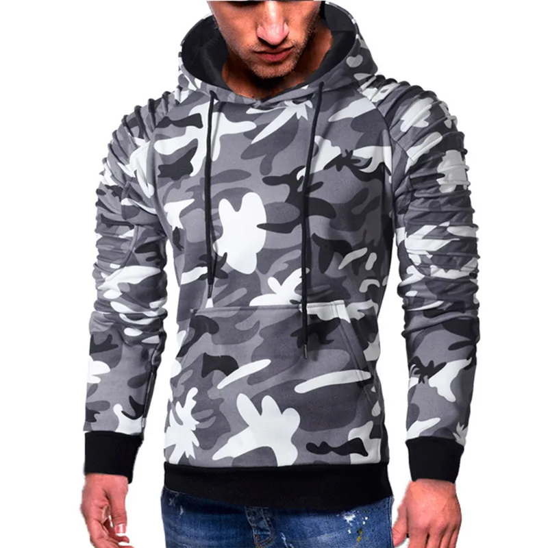 Camo light gray 1 Модные толстовки с камуфляжным принтом, мужские осенние толстовки с плиссированным рукавом Moletom, повседневные толстовки в стиле хип-хоп, уличная одежда, тонкий пуловер, толстовка - Цвет: Camo light gray 1