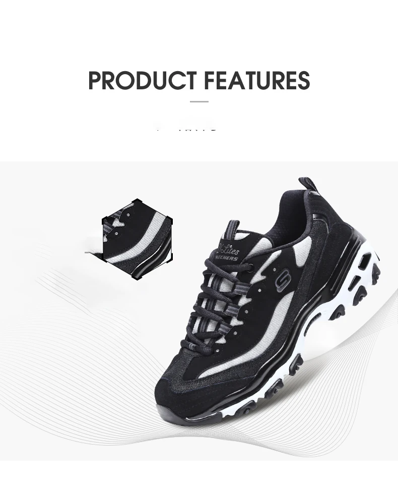 Skechers/Женская обувь D'lites; нескользящая подошва; дышащая обувь на шнуровке; Женская Удобная обувь для бега; 11929-BKW