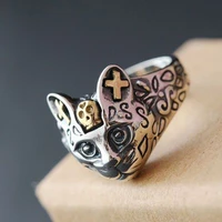 925 sterling silver ring cat anillos vintage classic open size adjustable s925 thai silver rings for women men jewelry