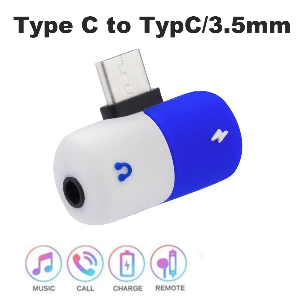 Капсула таблетки 2 в 1 Наушники Аксессуары зарядный кабель Тип c otg usb c до 3,5 мм Адаптер наушников Аудио зарядки сплиттер уха