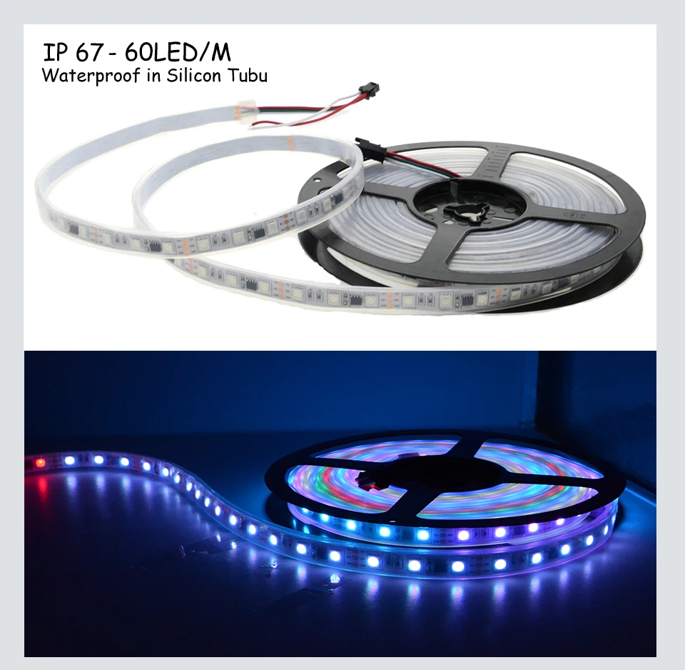 

WS2811 SMD 5050 RGB LED Strip Dream Color 30 60LEDs/m IP65/67 Waterproof LED Strip Light Individual Addressable DC12V