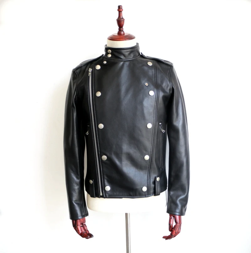 

J31 Read Description! Asian Size Super Quality Men's Genuine Thick Heavy Cowhide Leather Coat Vintage Rider Jacket For Male