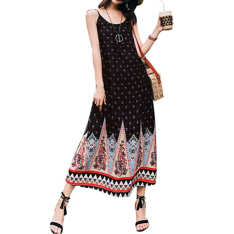 Винтажное женское платье макси с цветочным принтом без рукавов открытой