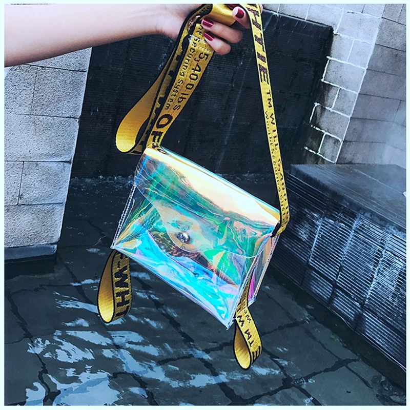 2018 Fashion Chic Jelly Crossbody Bags Colorful Laser PVC Small Strap Bag Rainbow Colour Messenger Girls Transparent Bolsas | Багаж и