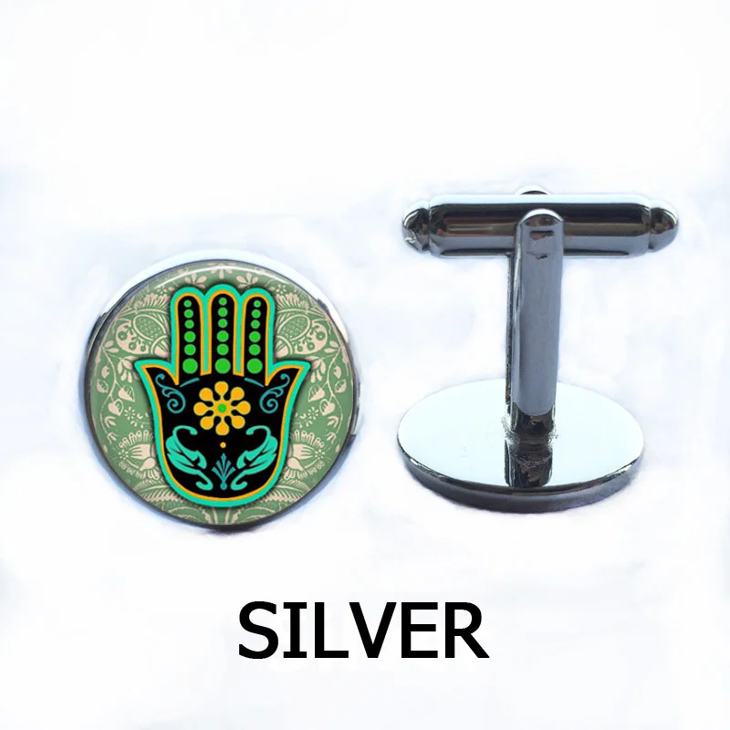 cufflink 16mm Зеленый Хамса ручная Мощность ожерелье со стеклянной подвеской Ом, дзен, стеклянный цветок хна искусство кулон ожерелье s для женщин ювелирные изделия - Окраска металла: cufflink 16mm
