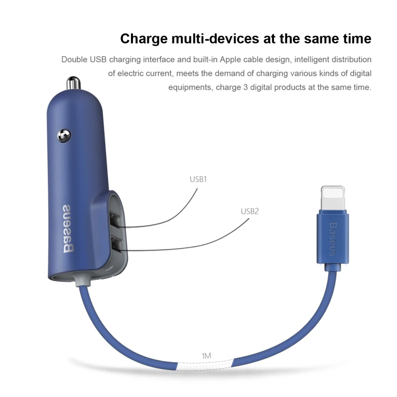 Baseus 3 в 1 USB Автомобильное зарядное устройство QC 0 Быстрая зарядка для iPhone samsung Xiaomi